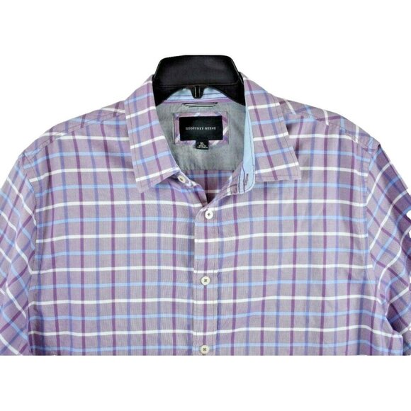 Geoffrey Beene Mens XL Button Front Violet Plaid Casual Short Sleeve Shirt - Picture 3 of 5